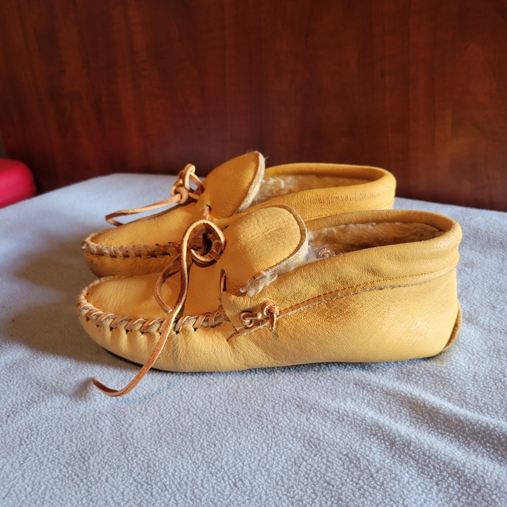 Real handmade moccasin slippers size 1 or 2 youth